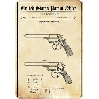 Schild Motiv "Waffe, Design revolver, 1858" 20 x 30 cm 