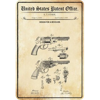 Schild Motiv "Waffe, Design revolver, Starr 1860" 20 x 30 cm 