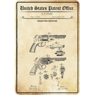 Schild Motiv "Waffe, Design revolver, Starr 1860" 20 x 30 cm