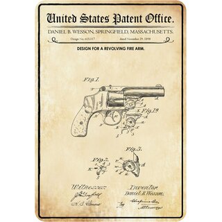 Schild Motiv "Waffe, Design revolving fire arm, 1898" 20 x 30 cm