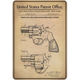Schild Motiv "Waffe, Design revolver removeable cylinder" 20 x 30 cm 