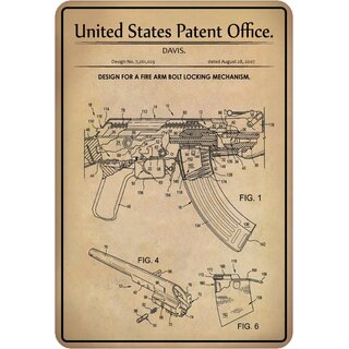 Schild Motiv "Waffe, Design fire arm bolt locking system, davis" 20 x 30 cm