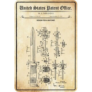 Schild Motiv "Design for a bayonet, Mirando, 1955 Waffe" 20 x 30 cm
