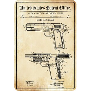 Schild Motiv "Waffe, Design firearm, 1911" 20 x 30 cm