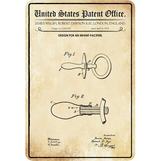 Schild Motiv "Schnuller, Desgin infant-pacifier, Walsh 1912" 20 x 30 cm