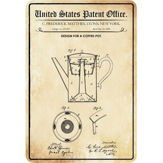 Schild Motiv "Kaffeekanne, Design coffee-pot, Matthes 1880" 20 x 30 cm