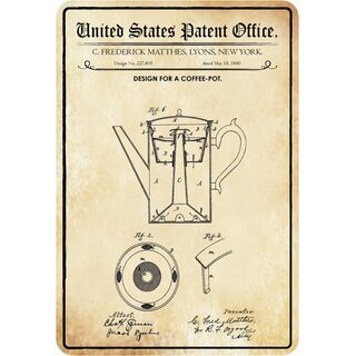 Schild Motiv "Kaffeekanne, Design coffee-pot, Matthes 1880" 20 x 30 cm 