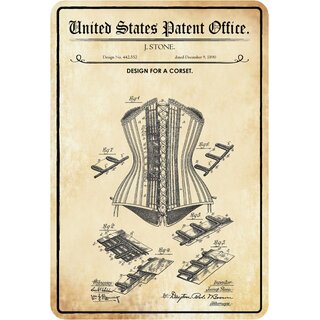 Schild Motiv "Design for a corset, Stone 1890, Lingerie" 20 x 30 cm
