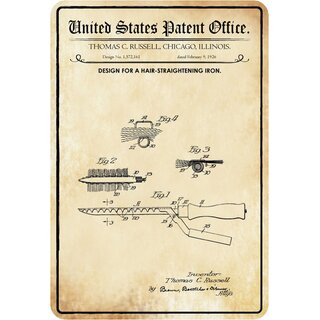 Schild Motiv "Glätteisen, Design hair-straightening iron, Russell" 20 x 30 cm
