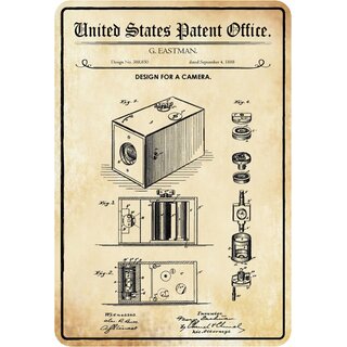 Schild Motiv "Kamera, Design for a camera, Eastman, 1888" 20 x 30 cm