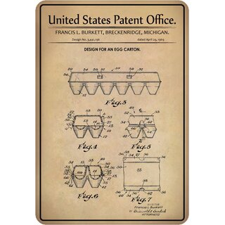 Schild Motiv "Eierkarton, Design egg carton, Burkett 1969" 20 x 30 cm 