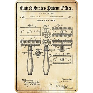 Schild Motiv "Rasierer, Design for razor, 1904" 20 x 30 cm