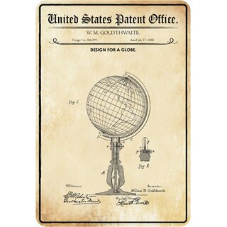 Schild Motiv "Globus, Design for a globe, Goldthwaite, 1888" 20 x 30 cm