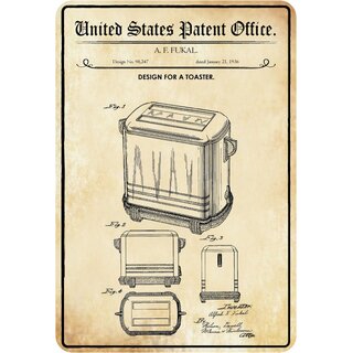 Schild Motiv "Design for a toaster, A. F. Fukal, 1936" 20 x 30 cm 