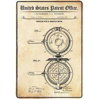 Schild Motiv "Waffeleisen, Design waffle iron, Harker 1883" 20 x 30 cm