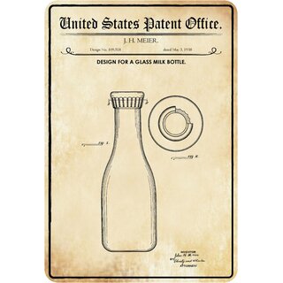 Schild Motiv "Milch Flasche, Design milk bottle, Meier 1938" 20 x 30 cm