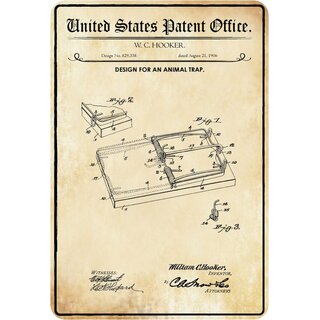 Schild Motiv "Mausefalle, Design animal trap, Hooker 1906" 20 x 30 cm