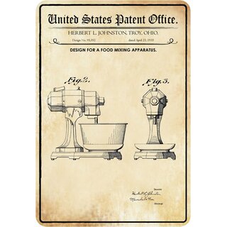 Schild Motiv "Mixgerät, Design mixing apparatus, Johnston 1935" 20 x 30 cm