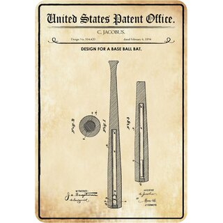 Schild Motiv "Schläger, Design base ball bat, Jacobus" 20 x 30 cm