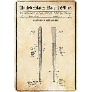 Schild Motiv "Schläger, Design base-ball bat, Mccoy" 20 x 30 cm