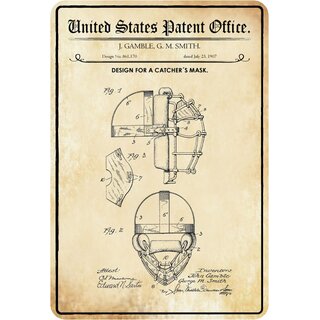 Schild Motiv "Baseball Maske, Design catchers mask, Gamble" 20 x 30 cm