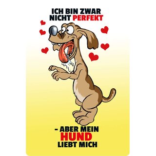 Schild Spruch "bin zwar nicht perfekt, aber Hund liebt mich" 20 x 30 cm 