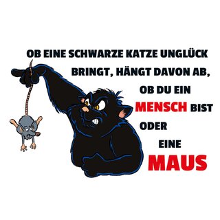 Schild Spruch "schwarze Katze Unglück, hängt ab Mensch Maus" 20 x 30 cm