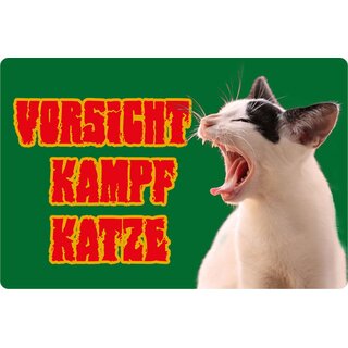 Schild Spruch "Vorsicht Kampf Katze" Kater grün 20 x 30 cm 