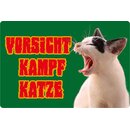 Schild Spruch Vorsicht Kampf Katze Kater grün 20 x 30 cm 