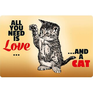 Schild Spruch "All you need is love and a cat" 20 x 30 cm 