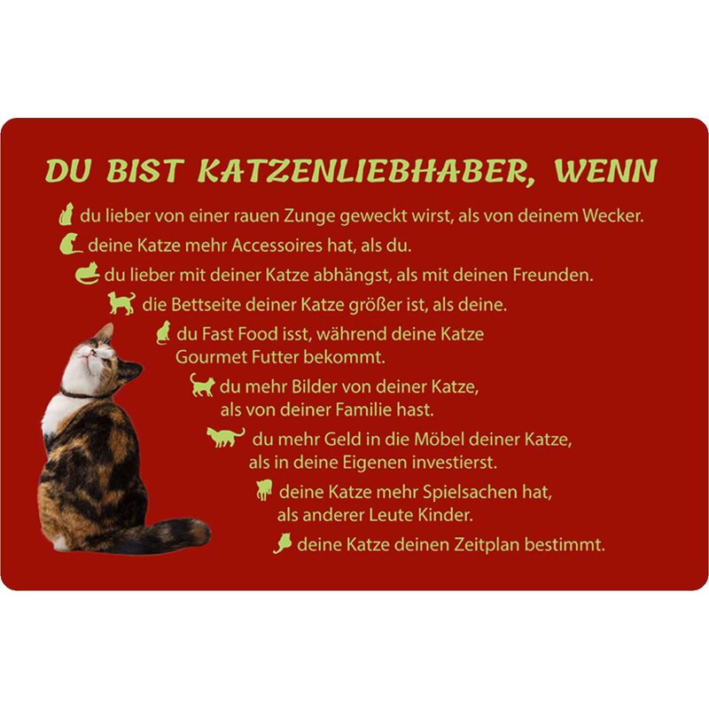 Schild Spruch "Katzenliebhaber, wenn Bilder von Katze, Bettseite, Gel