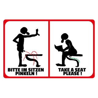 Schild Spruch "Bitte im sitzen pinkeln, take a seat please" Toilette 20 x 30 cm