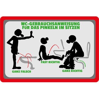 Schild Spruch "WC Gebrauchsanweisung Pinkeln im Sitzen, falsch richtig" 20 x 30 cm