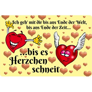 Schild Spruch "geh mit dir ans Ende Welt, Zeit, bis Herzchen schneit" 20 x 30 cm