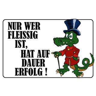 Schild Spruch "Nur wer fleißig auf Dauer Erfolg" Krokodil 20 x 30 cm 