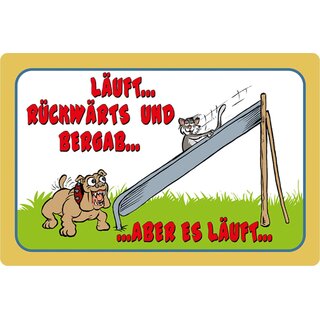 Schild Spruch "Läuft, rückwärts und bergab" Rutsche 20 x 30 cm