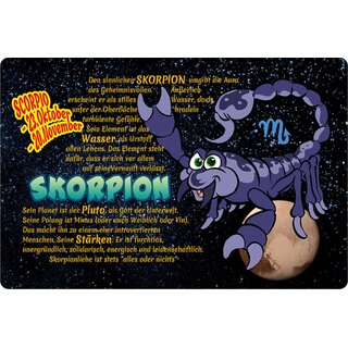 Schild Spruch "Skorpion Sternzeichen, Oktober November, Scorpio" 20 x 30 cm