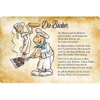 Schild Spruch "Bäcker, Beruf, ohne Brezeln wäre Leben öd" 20 x 30 cm