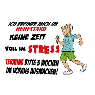 Schild Spruch "Ruhestand, keine Zeit, voll im Stress, Termine" 20 x 30 cm