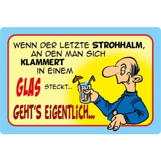 Schild Spruch "letzte Strohhalm klammert in Glas, geht’s eigentlich" 20 x 30 cm