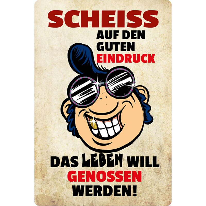 Schild Spruch "Scheiß auf guten Eindruck, Leben genossen" 20 x 30 cm,