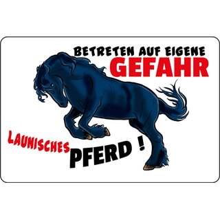 Schild Spruch "Betreten auf eigene Gefahr, launisches Pferd" 20 x 30 cm