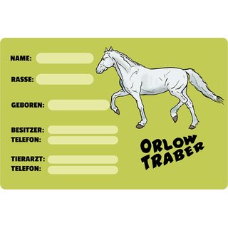Schild Spruch "Orlow Traber, Name Rasse Geboren" Pferd 20 x 30 cm 