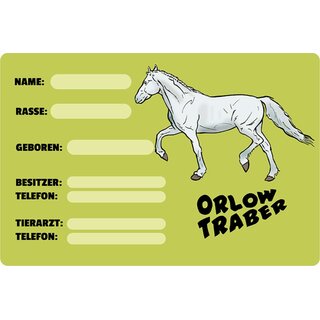 Schild Spruch "Orlow Traber, Name Rasse Geboren" Pferd 20 x 30 cm