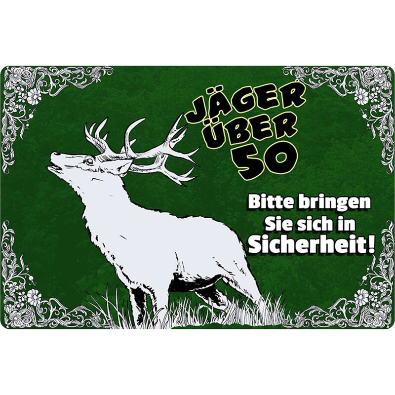 Blechschild Jäger des Jahres jagen Förster Hirsch Geburtstag Schild Spruch 