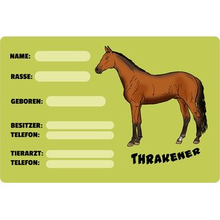 Schild Spruch "Thrakener, Name Rasse Geboren" Pferd 20 x 30 cm