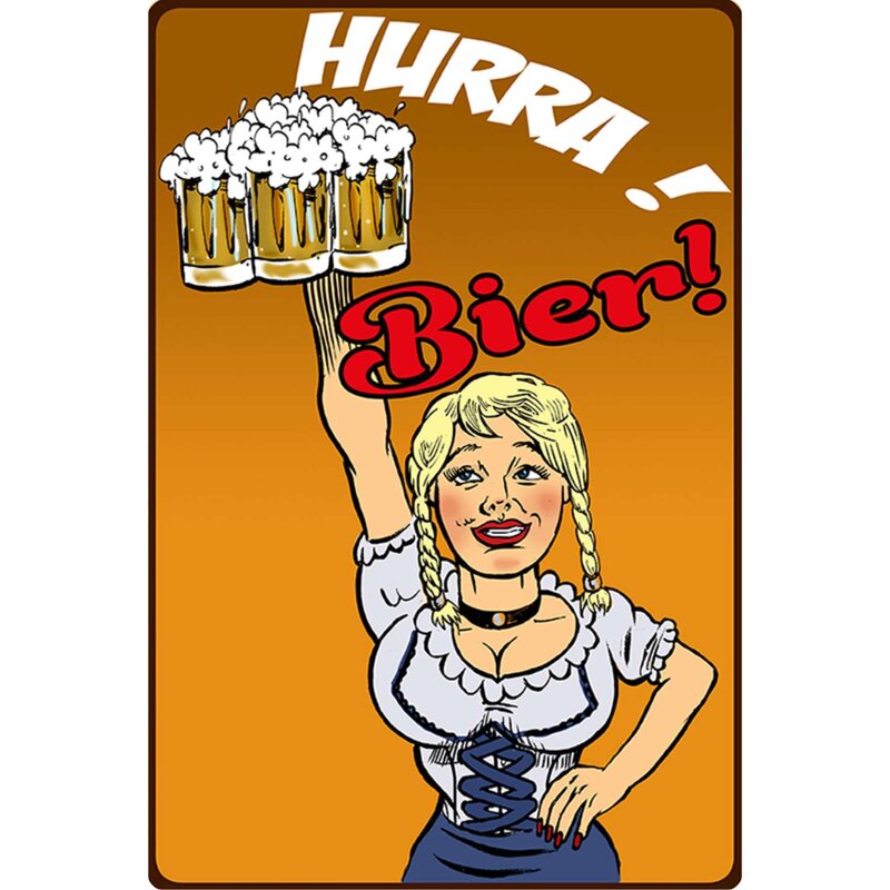 Hurra gewölbt 20 x 30 cm Bier Blechschild 