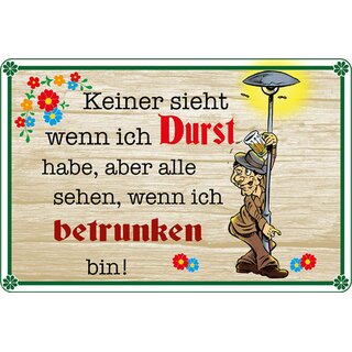 Schild Spruch "Keiner sieht wenn Durst, alle sehen betrunken bin" 20 x 30 cm