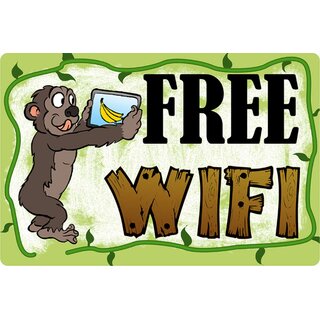 Schild Spruch "Free Wifi" Affe 20 x 30 cm