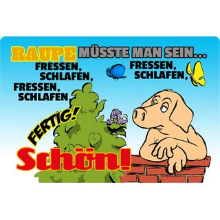 Schild Spruch "Raupe müsste man sein, fressen schlafen schön" 20 x 30 cm
